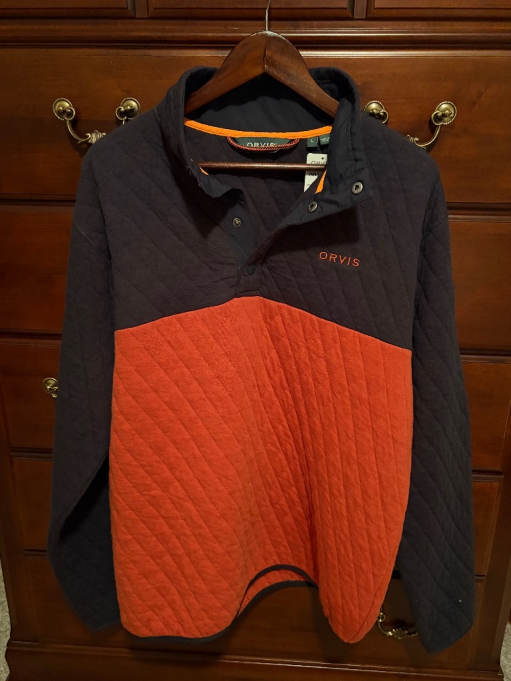 Orvis Men’s Large Blue Orange Knit Diamond Pattern Jacket NWT